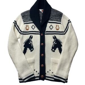 Vintage Miller Horse Cardigan Sweater Medium Western Cowichan Style Chunky Knit